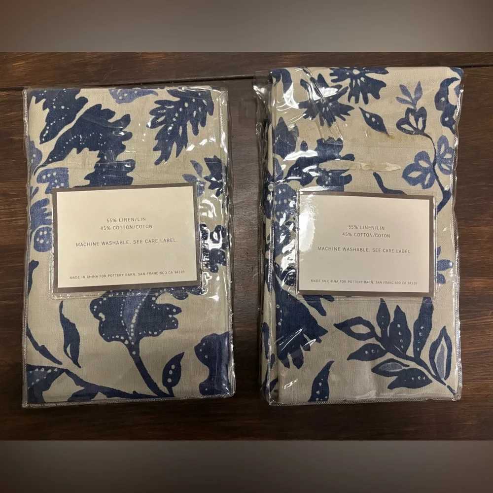 Pottery Barn Navy and Beige Floral Shams